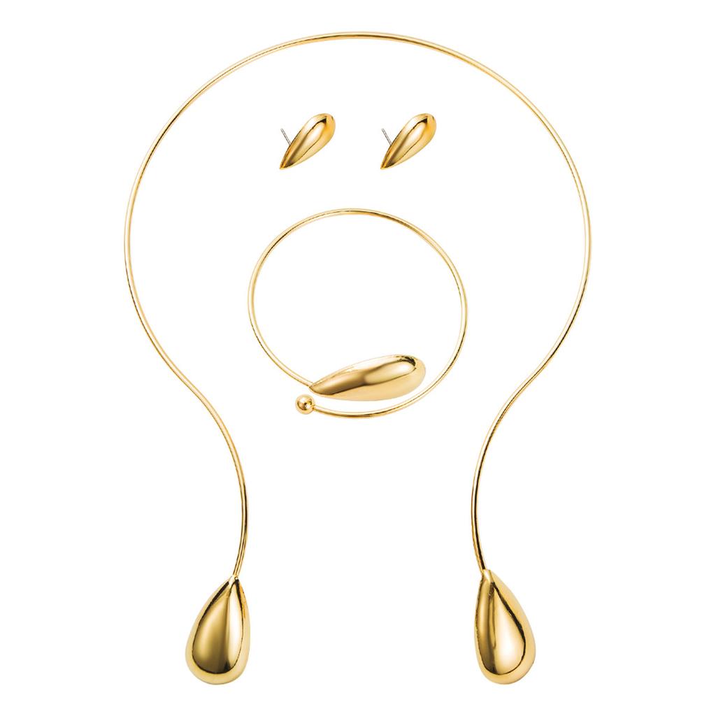 Tooxika Creative Minimalist Niche Design Metal Minimalist Teardrop Collar Bracelet Earrings Set