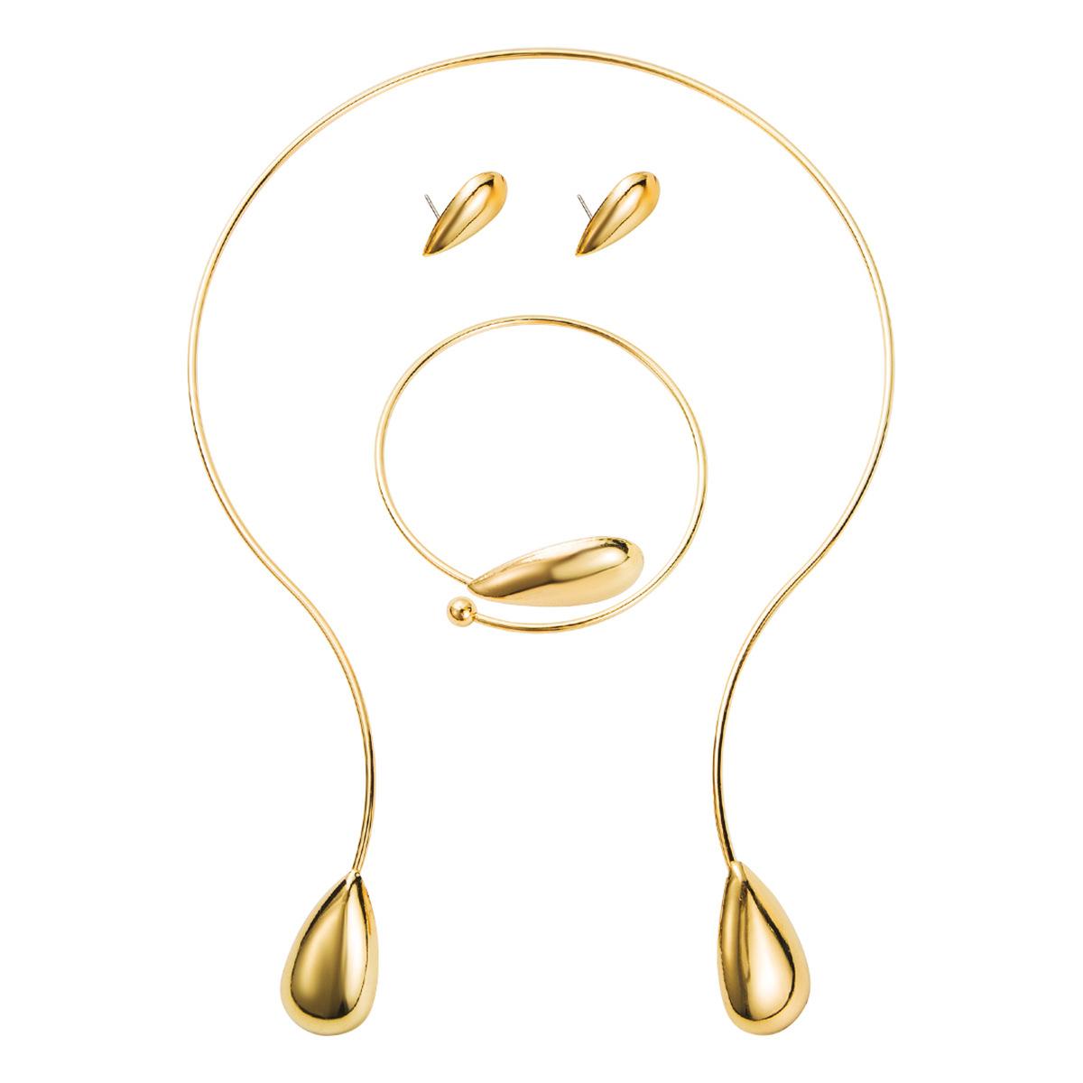 

Tooxika Creative Minimalist Niche Design Metal Minimalist Teardrop Collar Bracelet Earrings Set