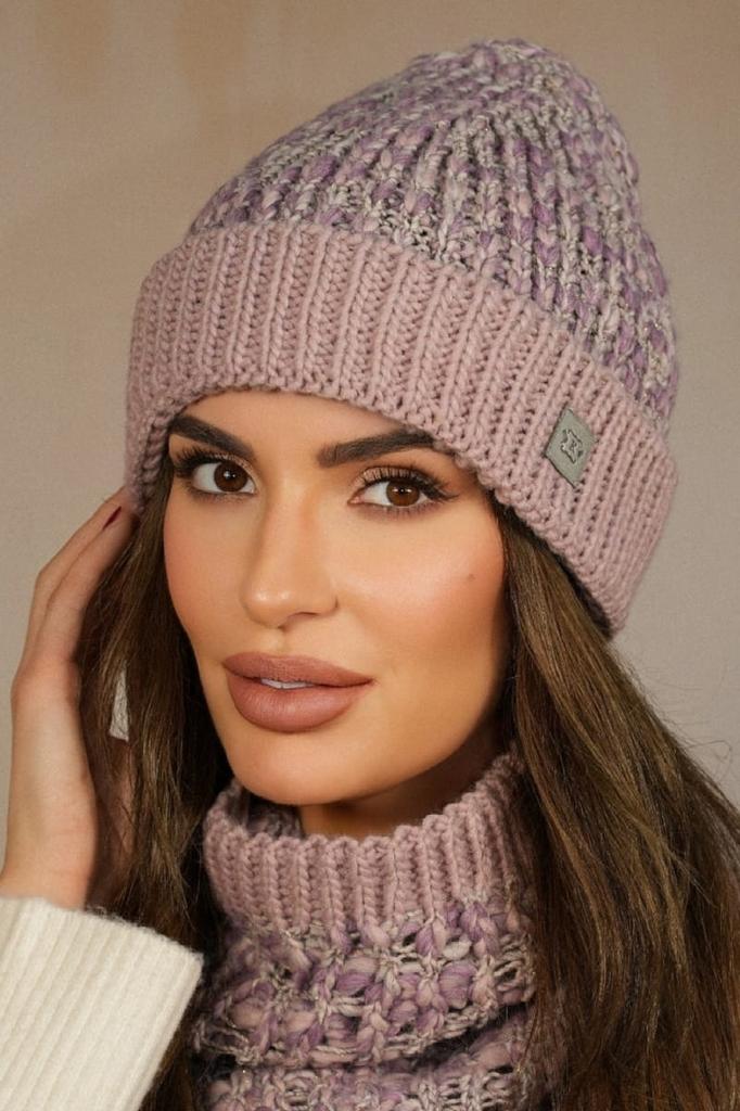 Apricot Colored Youth Hat with Turn-Up Collar Pink