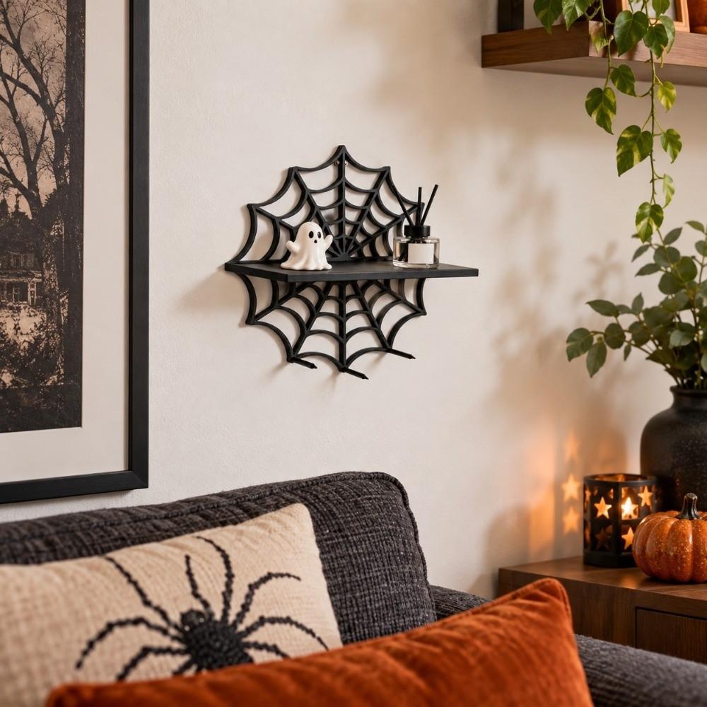 Schwarze Wandmontage-Regale Spinnennetz Wand-Aufbewahrungsregal Kreatives Halloween Schweberegal Schlafzimmer