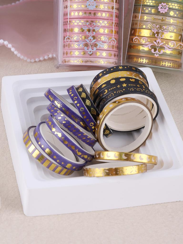 20 Rolls/Box Fine Delicate Bronzing Washi Tape , Masking Tape For Design and Diy, For Precision Work ,Scrapbook Supplies