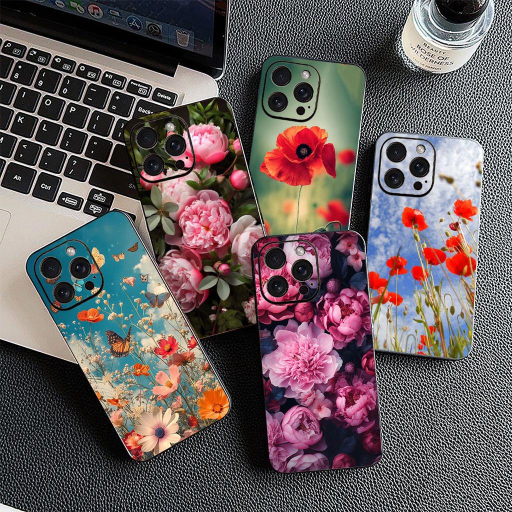 Weiche Hülle für Apple iPhone 17 Pro XS Max Air 6 7 8 Plus 5 + SE 2022 SE2 16E Hülle Handyhülle Mohnblume Blüte Mode