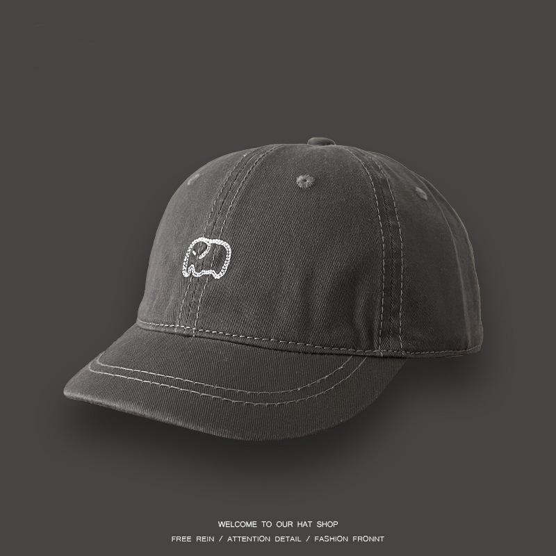 Retro Short Brim Cap Female Couple Versatile Soft Top Thin Baby Elephant Embroidered Short Edge Baseball Cap Men