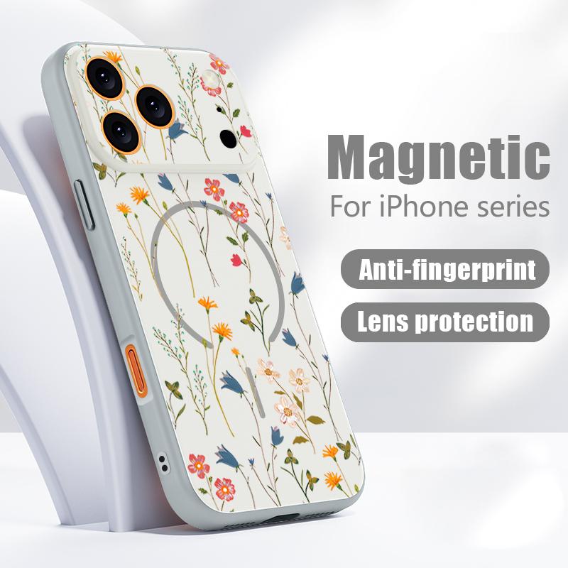Line Rose Butterfly Floral Pattern Case For iPhone 17 Pro Max Magnetic For Magsafe Hybrid Slim Matte Cover For iPhone 16 15 14 13 Pro Max