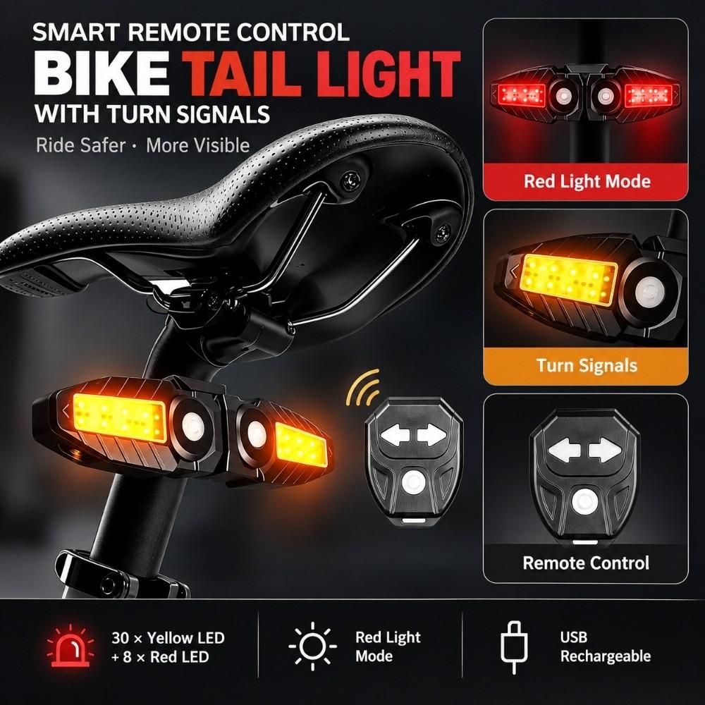 with Turn Signals Bike Tail Light Remote Control LED MTB Rear Light Safety Warning