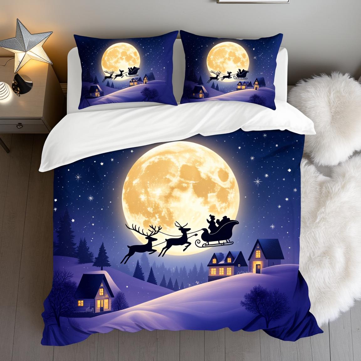 

3Pcs Dreamy Christmas Night Sky Bedding Set Polyester Shining Star Print Queen Size Adult Bedroom Gift EU Twin(135x200cm)