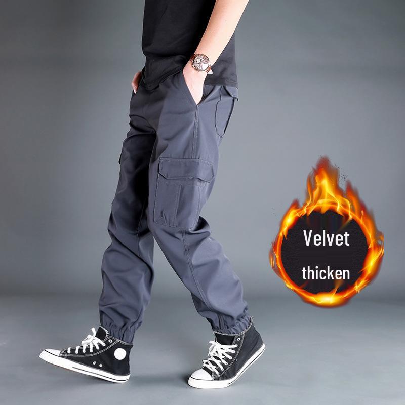 Men's Fashionable Multi-Pocket Cargo Pants: Autumn/Winter Thick Joggers with Loose Fit and Tapered Legs