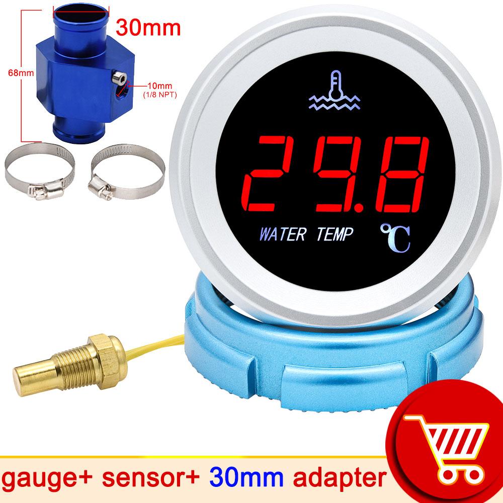 Water Temp Gauge 0-120 Celsius 10MM Water Temperature Sensor T-Fitting Joint Pipe Adapter 26MM~40MM for Car Truck Yacht Boat