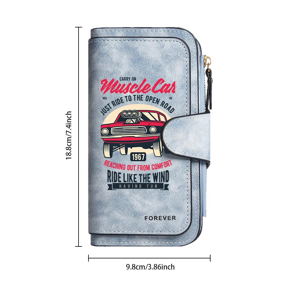 Retro Muscle Car Print Long Wallet Multi Slot Durable Casual Daily Purse