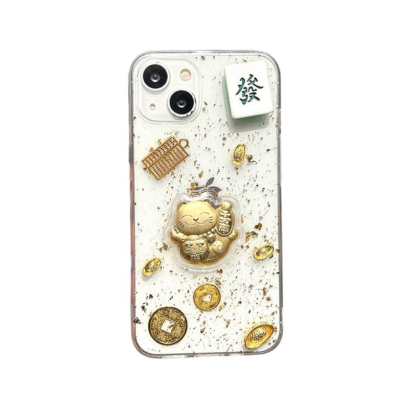 Apple 16Pro New Year's ingot mobile phone case is suitable for Iphone17Promax Epoxy Gold Foil Coin Lucky Cat