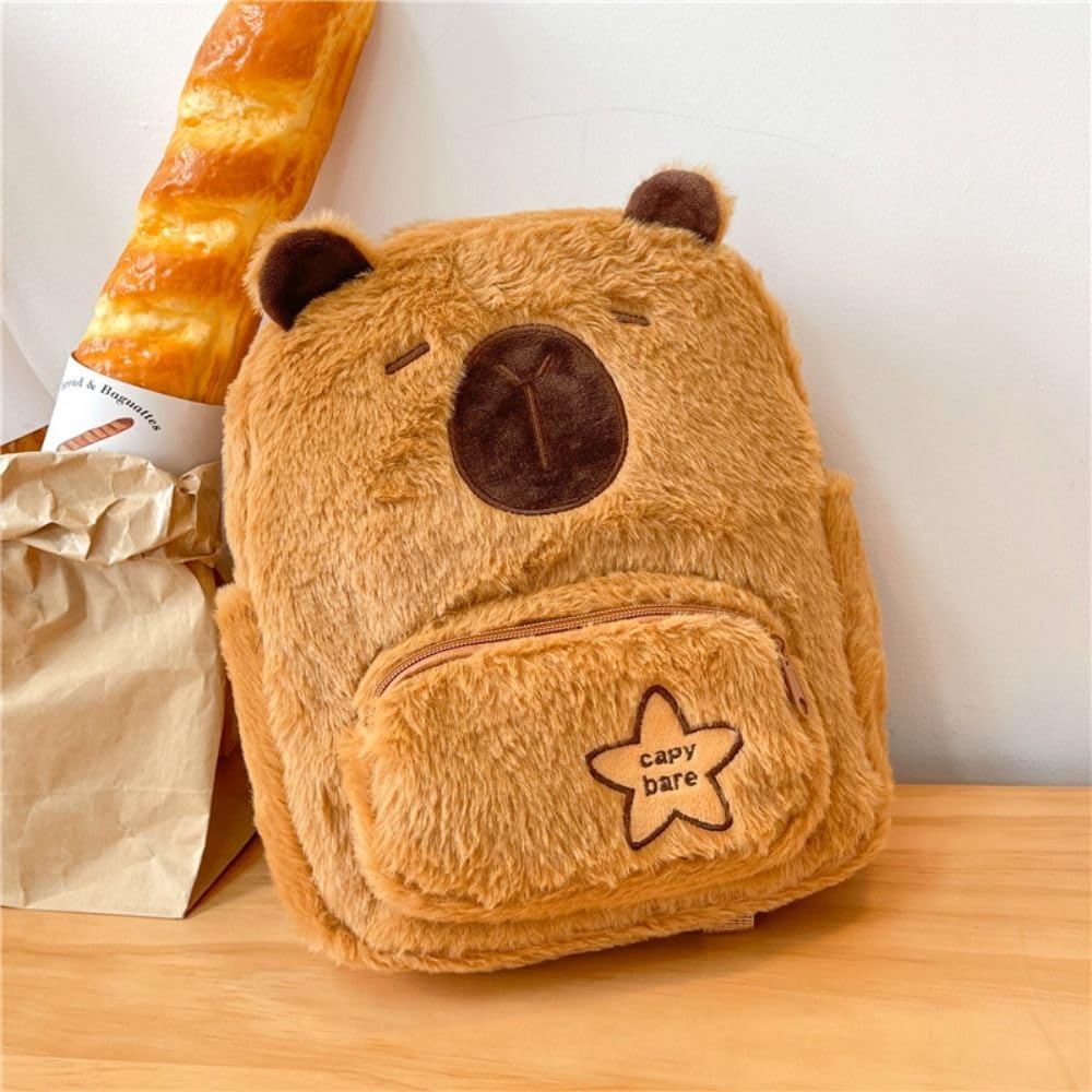 [EZBUYGO] Cute Capybara Plush Backpack for Women, Multi-Purpose Cartoon Funny Capybara Crossbody Bag, Large Capacity Tote Bag