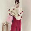 Womens Short Cropped Knit Cardigan 2026 Winter Cherry Print Sweet Loose Fit Sweater