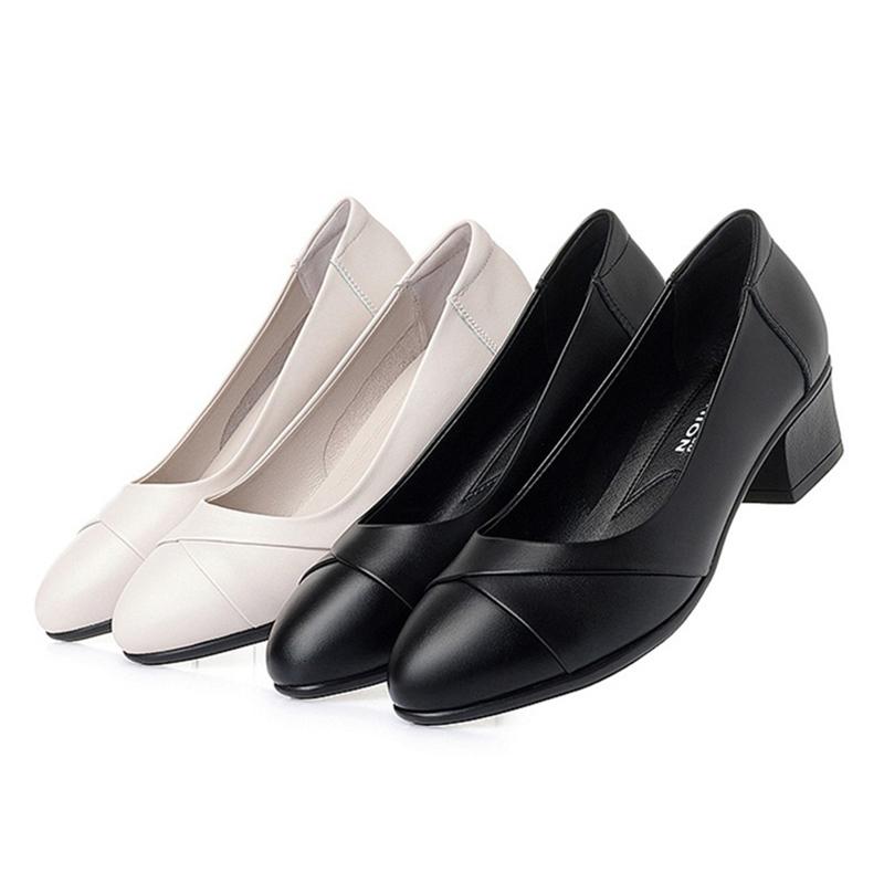 Women Mid Heel Office Lady Pumps PU Leather Black Basic Square Heeled Spring Autumn Loafers