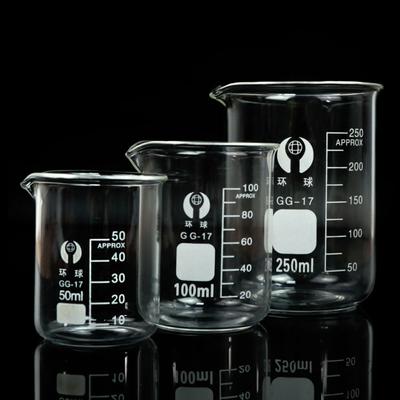 Vasos de Vidrio de Forma Baja de 10ml 25ml 50ml 100ml 150ml Taza Medidora Gruesa con Escala Laboratorio de Química