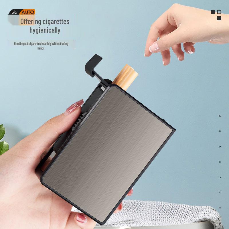 Personalized Men's 20-Capacity Metal Cigarette Case: Automatic Pop-up, Anti-Pressure, Moisture-Proof, and Portable