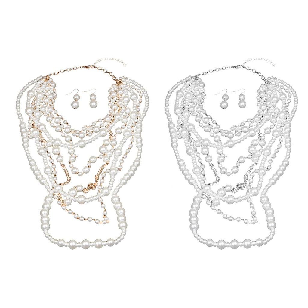 Statement Long Pearls Necklace With Earrings Set for Trendy Women Seek Unique Styles In Fashion Accessories Daily Use