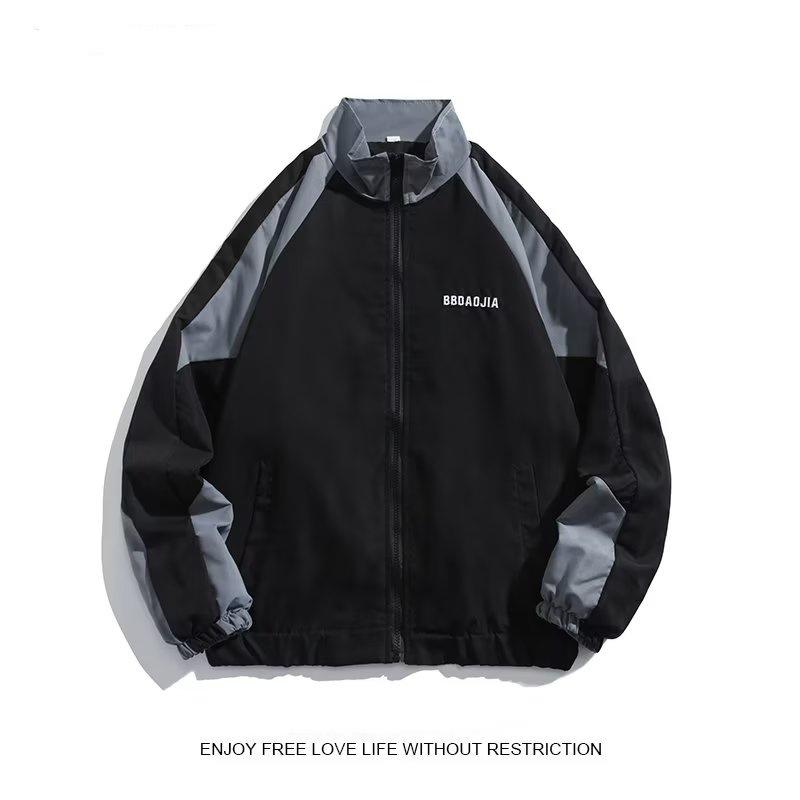 Men's Japanese Retro Color-Block Stand Collar Jacket - Trendy Loose College Style, Spring/Autumn Casual Wear for Couples