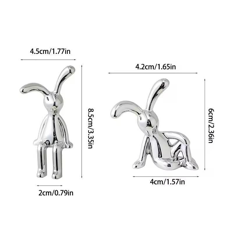 

2Pcs Long Ear Rabbit Statue Gold Silver Art Sculpture Home Decor for Living Room Office Bookshelf Cafe Desk Ornament
