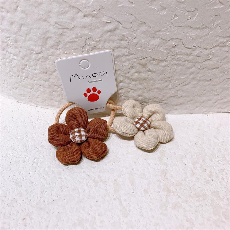 Kawaii Coffee Flower Bow Scrunchie Child Girl Kids Cute Elastic Hair Rubber Band Accessories Tie Hair Ring Rope Holder Headdress