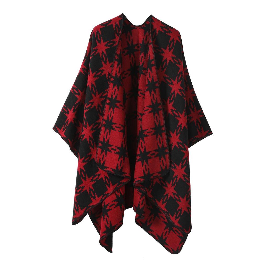 Solid Color Striped Shawl Cardigan: Warm, Versatile Imitation Cashmere Scarf for Autumn and Winter