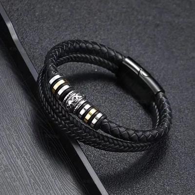 Multilayer Woven Leather Stackable Cuff Bangle New Gothic Men's Bracelets Vintage Totem Viking Charm Leather Bracelets for Man
