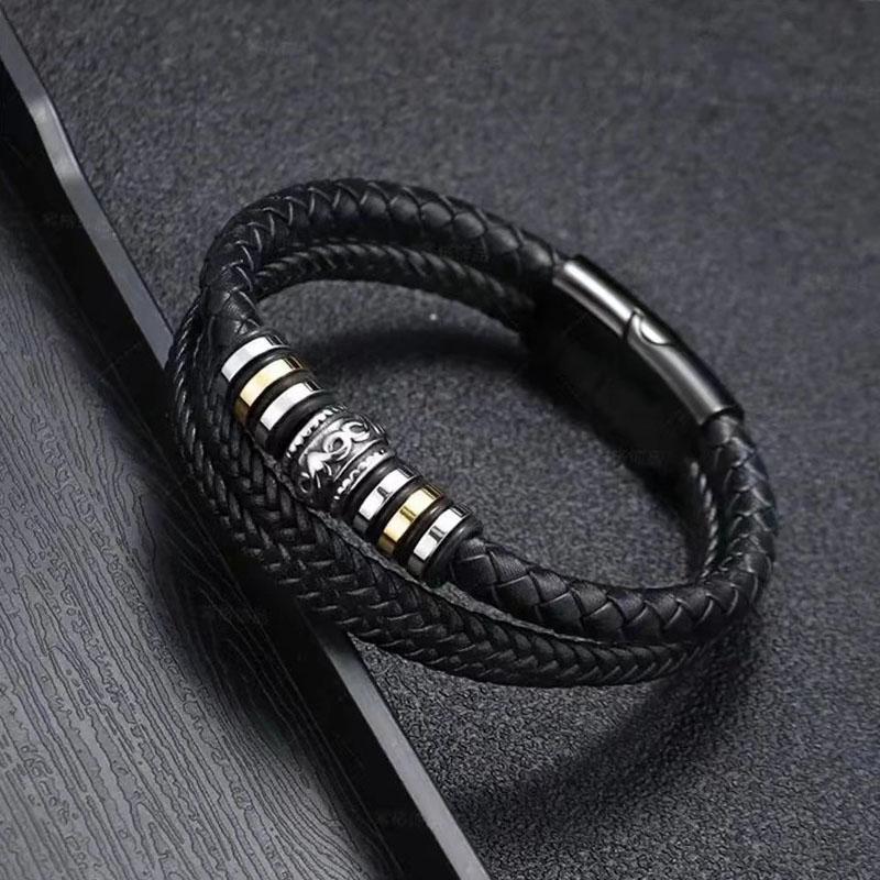 Multilayer Woven Leather Stackable Cuff Bangle New Gothic Men's Bracelets Vintage Totem Viking Charm Leather Bracelets for Man