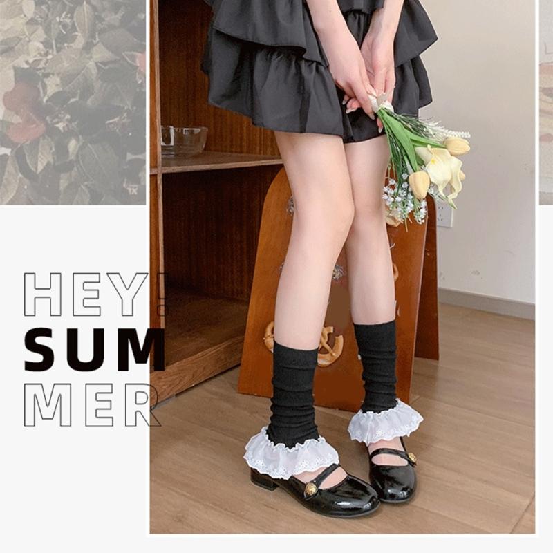 Girls Lolitas Knit Long Socks Ruffle Flared Leg Warmers Harajuku Bootie Socks Spring Summers Warm Ankle Heap Socks