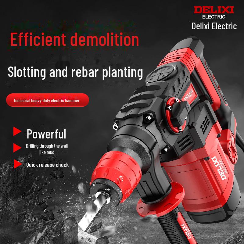 Delixi Dual-Purpose Electric Hammer Drill – High-Power Rebar Slotting & Concrete Demolition Tool