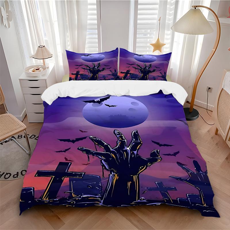 3pcs Halloween Horror Hand Rising from Graveyard Comforter Set with One Quilt Cover and Two Pillowcases (No Core) - Festival Gift, Home Decor, Anime C