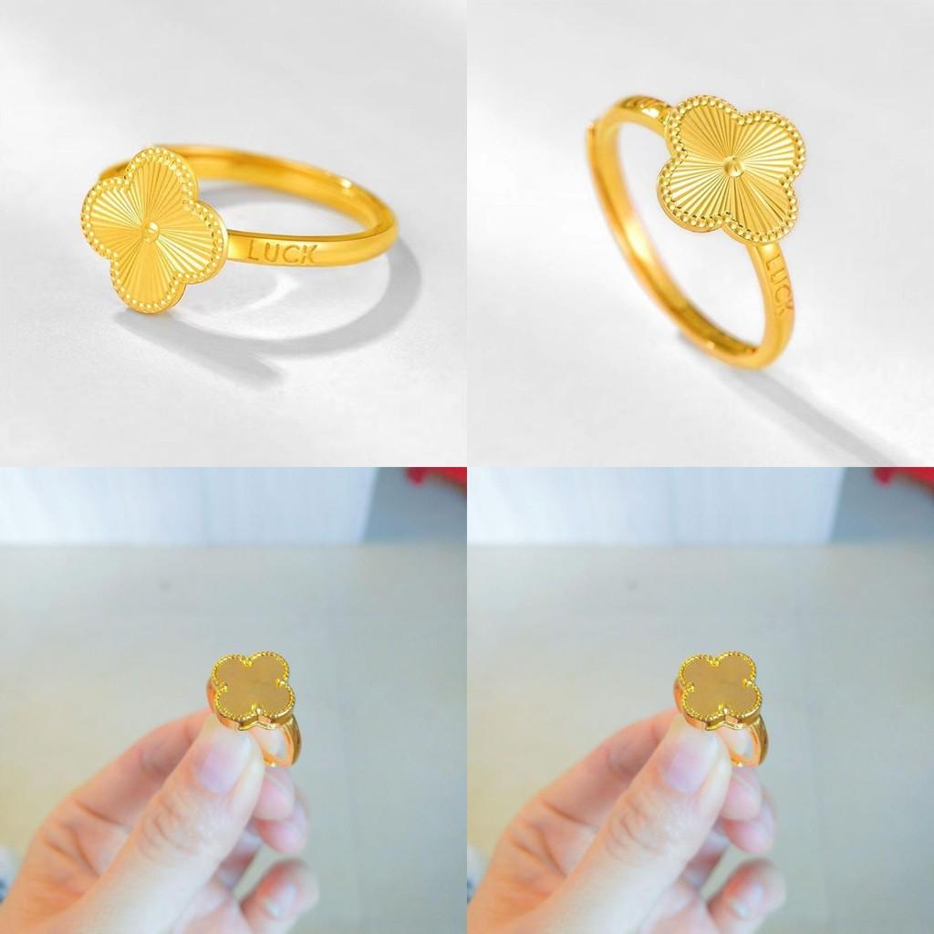 Beautiful Brass Gold Plated Four Leaf Clover Adjustable Ring Chic Jewelry For Women