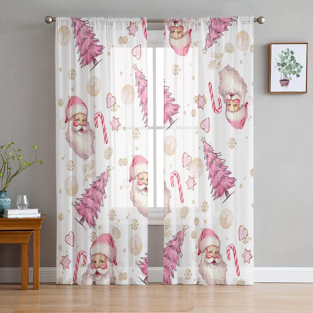 Christmas House Santa Claus Snowman Elk Sheer Voile Curtains Living Room Bedroom Window Drapes Balcony Screen Tulle Curtains