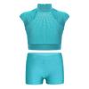 Girls Sleeveless Crop Top Shiny Rhinestones Cutout Design with V Front Waistband Shorts Dance Outfit