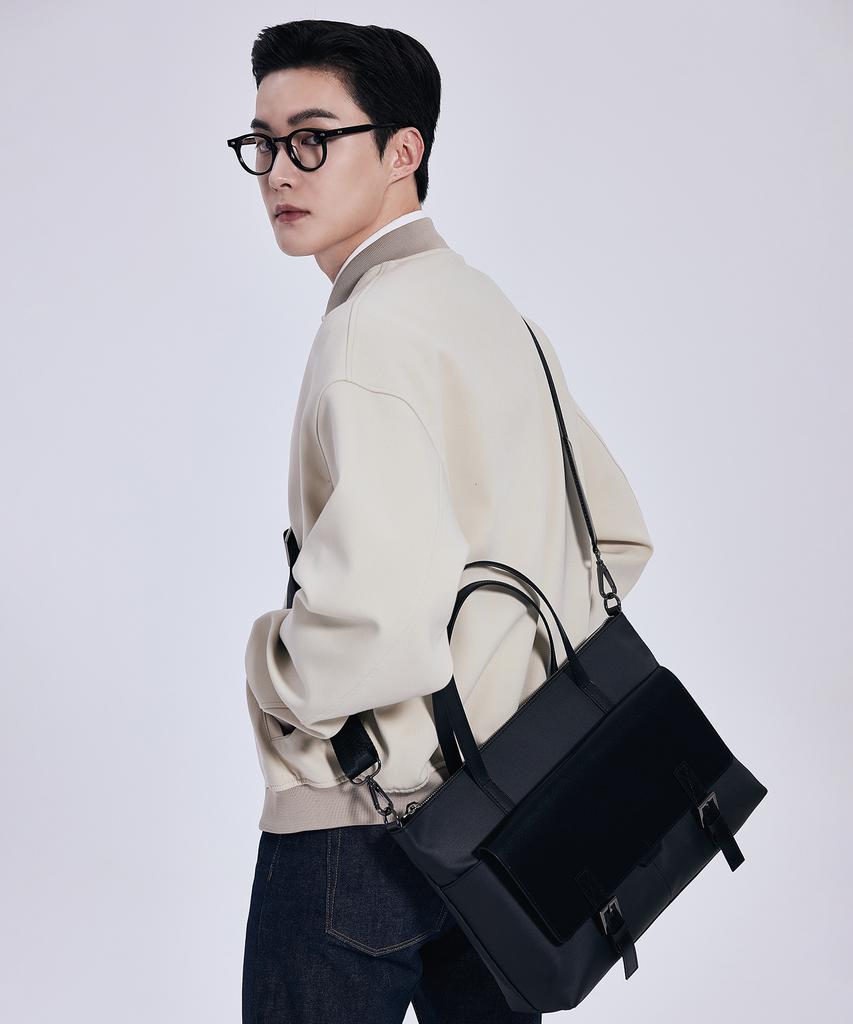 Bedford11Th Polygon Double Belt 2-Pocket Top Zip Tote [Black]