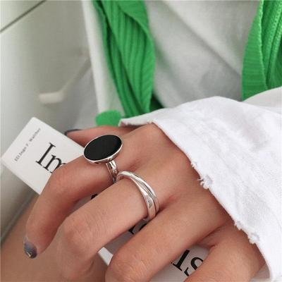 Simple Fashion Black Drop Glaze Oval Shaped Open Ring For Women Party Jewelry Gifts 1PC ARI