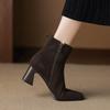 Krazing Pot Cow Suede Nubuck Winter Square Toe Modern Boots Thick High Heels Zipper Women Ankle Boots