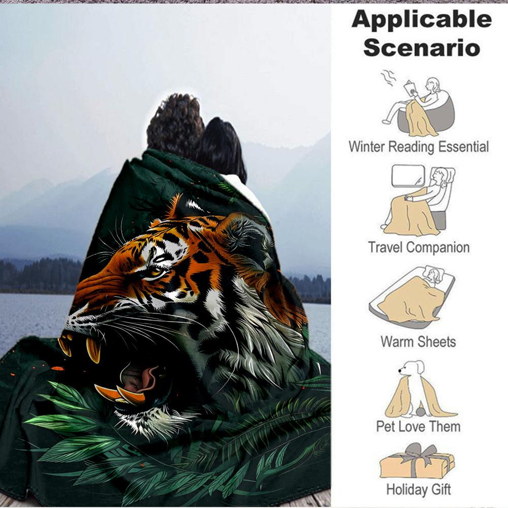1pc Tiger Print Blanket Lightweight Flannel Blanket Throw Blanket For Sofa, Bed, Travel, Camping, Livingroom, Office, Couch, Chair, And Bed Yy25101515