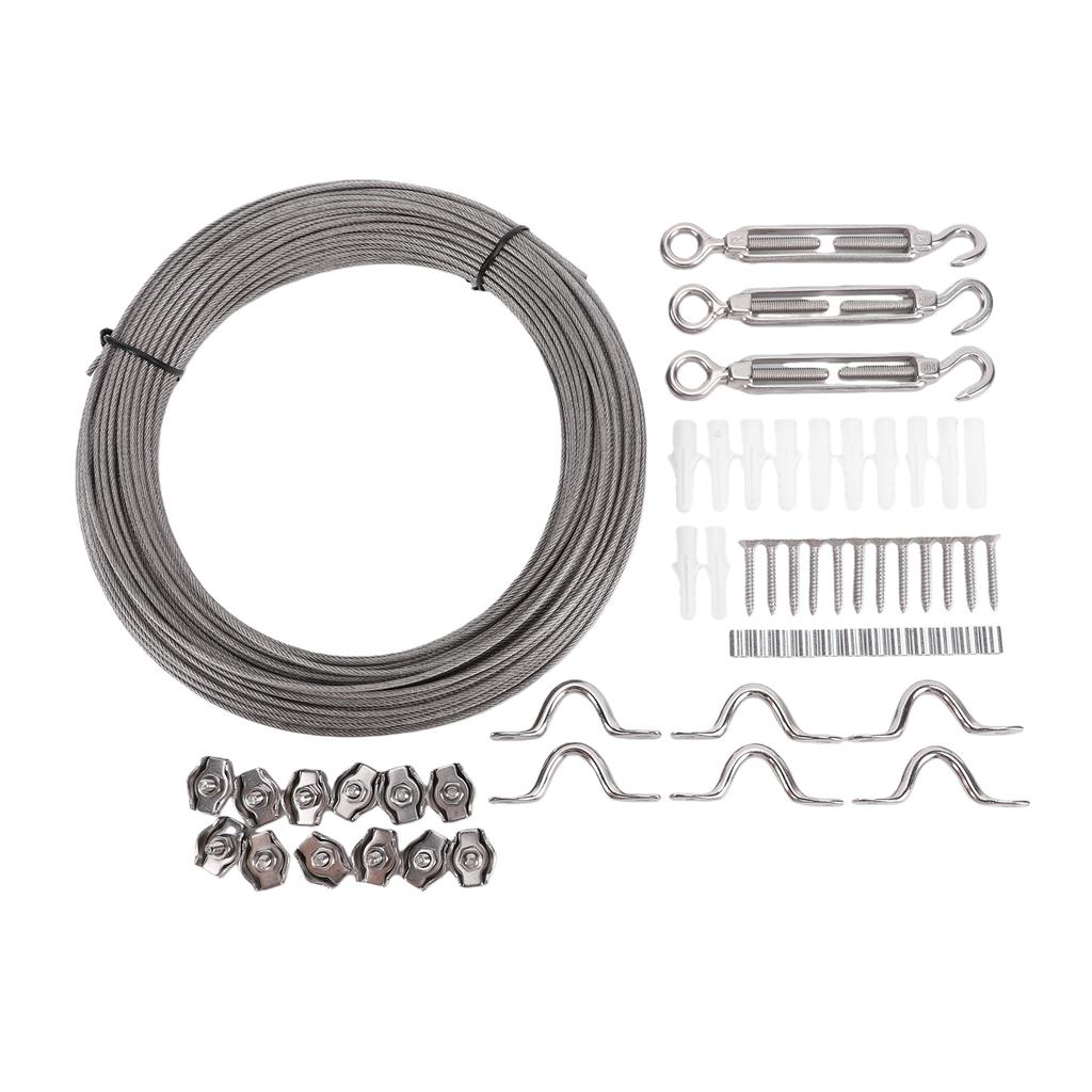 50M Stainless Steel Cable Kit 2MM Wire Rope with M2 Aluminum Ferrules for Hanging Tying Trellis Gardening Climbing