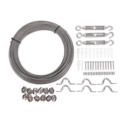 50M Edelstahl-Kabelset 2MM Drahtseil mit M2 Aluminium-Klemmen zum Aufhängen, Binden, Rankgitter, Gartenarbeit, Klettern