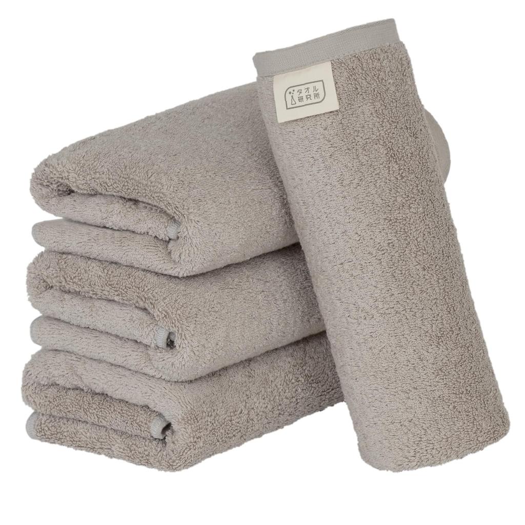 Towel Laboratory Large Face Light Set of JapanTechnology [Volume Rich] #003 Towels, Gray, 4, Hotel-Grade, Thick, Fluffy, High-Absorbency, Durable,
