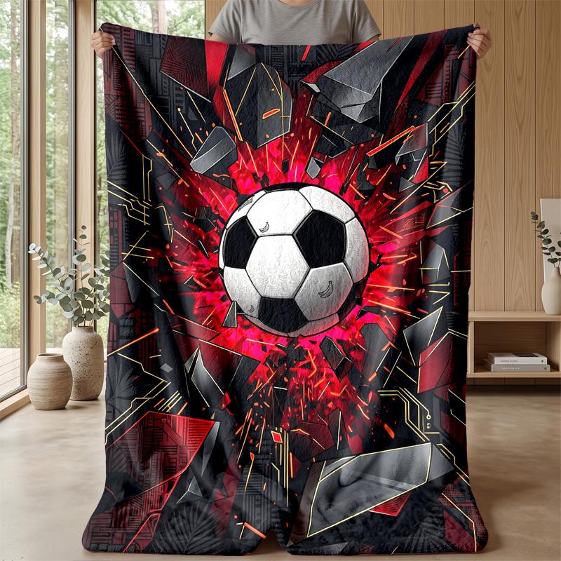 Soccer Ball Breaks Through Pattern Theme blanket Lightweight Warm Flannel Blanket Decorative Throw Blanket for Home Decoration