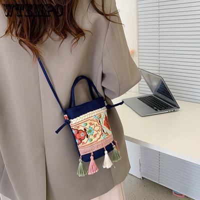 Bolsa estilo étnico crossbody verão nova bolsa feminina bolsa de pano bordado balde de água bolsa de telefone