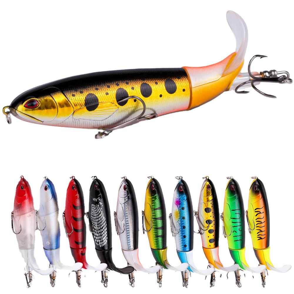 10Pcs 13g/100mm Whopper Fishing Lure for Bass Popper Top Water Fishing Lures with Floating Rotating Tail Barb Treble Hooks Kit