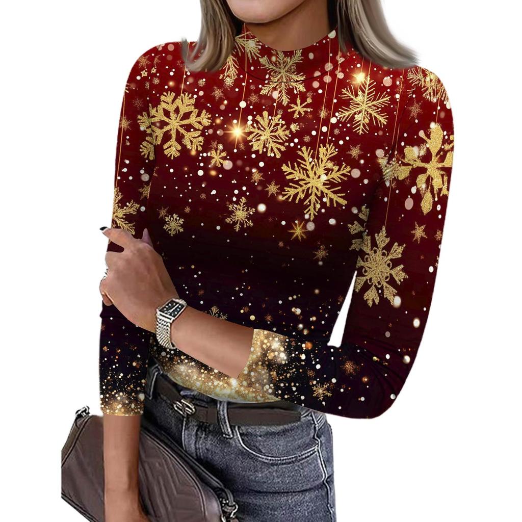 Damen Slim Bottom T-Shirt Mode Lässig Farbverlauf Druck Rundhals Pullover 3/4 Ärmel Top