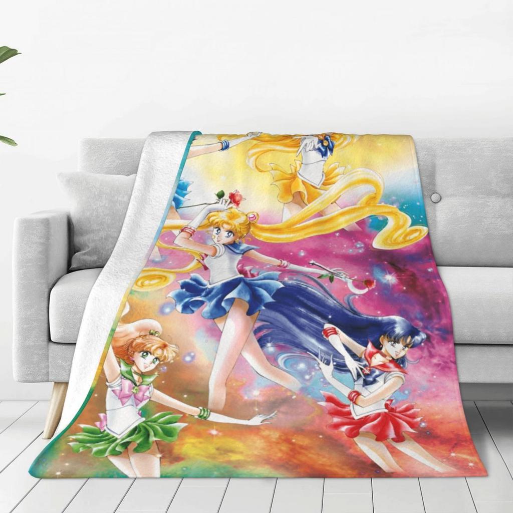 S-Sailor M-Moon Anime Kawaii Flannel Blanket Soft Warm Throw Blanket for Home Decor Airplane Travel Novelty Bedspread Sofa Bed