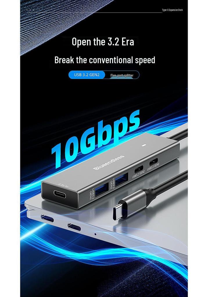 USB-C Hub: 2A+2C USB 3.2 Gen 2 Splitter, 10Gbps, Laptop & Phone Expansion Dock