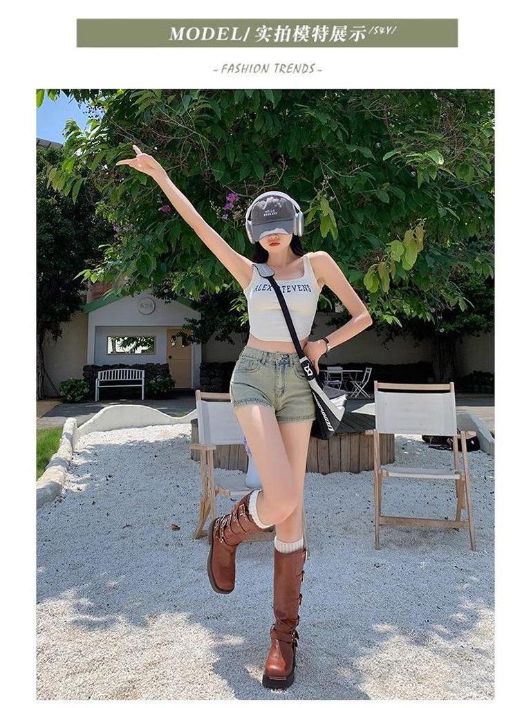 Summer 2025 Women's High-Waisted Stretch Denim Shorts - Slimming A-Line Hot Pants