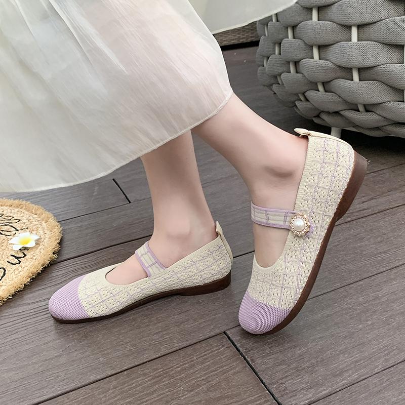 2025 Spring/Summer Ballet Flat Shoes Women's Casual Shoes Flat Heels Anti Slip Fashion Versatile Knitted Women's Shoes