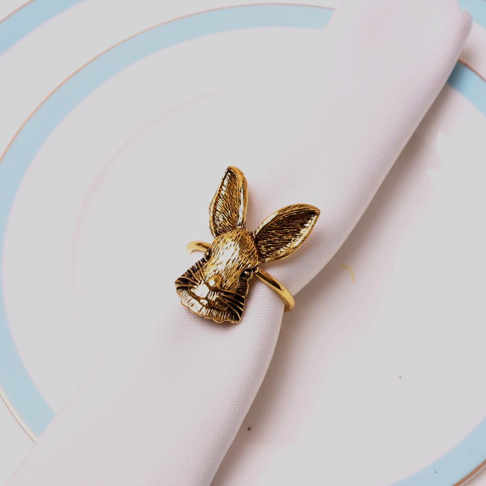 6pcs/lot Thanksgiving Alloy Bunny Napkin Ring Easter Antique Gold Bunny Head Napkin Button Napkin Ring