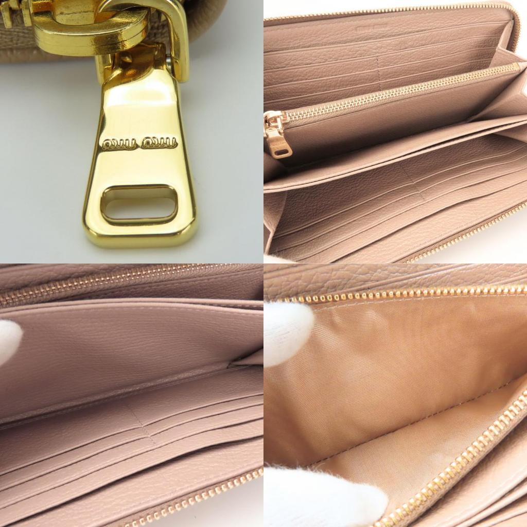 Used MIUMIU Purse Zip Around 5M0506 leather CAMMEO pink beige Dark marks color