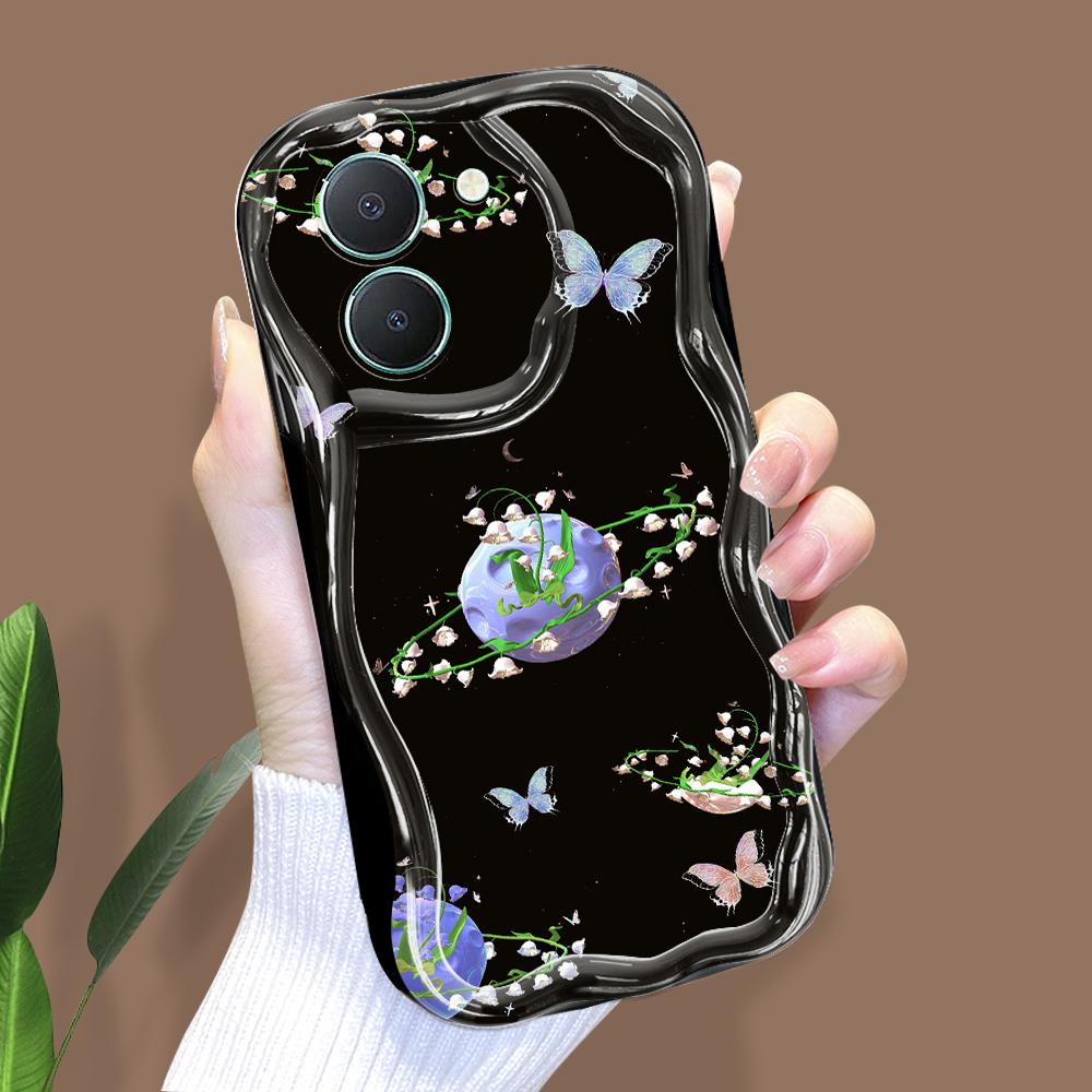 Cute Cartoon Pattern Cream Texture Casing Wavy Edge Soft Silicone Cover Phone Case for Vivo